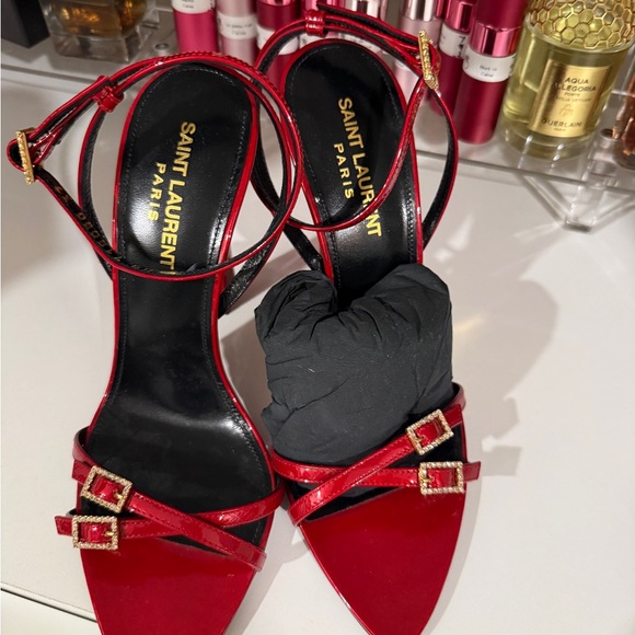 Yves Saint Laurent Shoes - Yves Saint Laurent Red Patent Strappy Heel